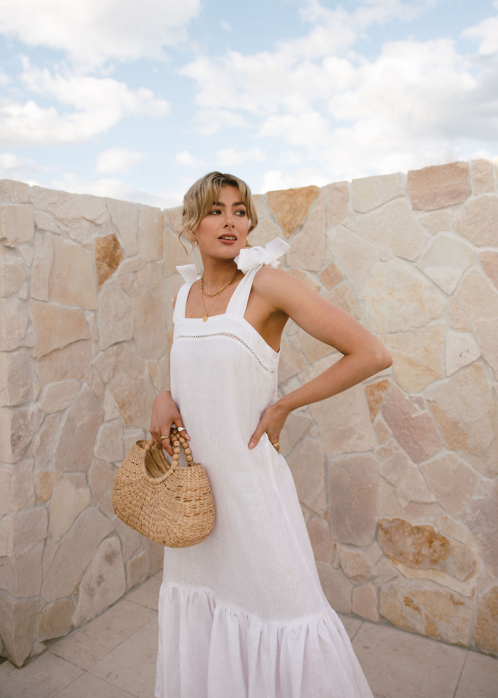 Amiel Linen Tie Strap Dress White Wildflower Ethical Apparel Amiel Linen Tie Strap Dress White Wildflower Ethical Apparel