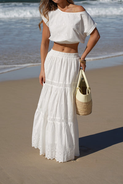 Isola Tiered Embroided Cotton Skirt